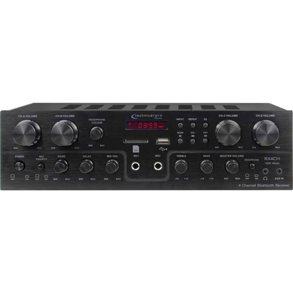 Technical Pro 1600w RX4CH 4-Channel, 8-Speaker Bluetooth compact Receiver