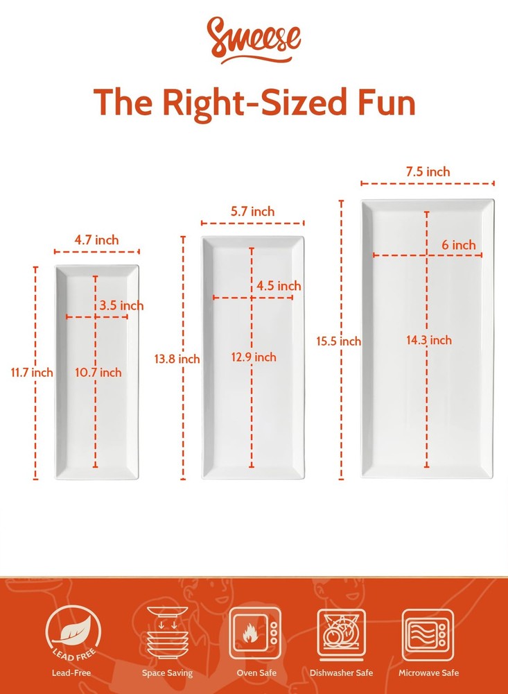 2-Pack Porcelain Rectangular Serving Platters White High-Grade Durable Profes...