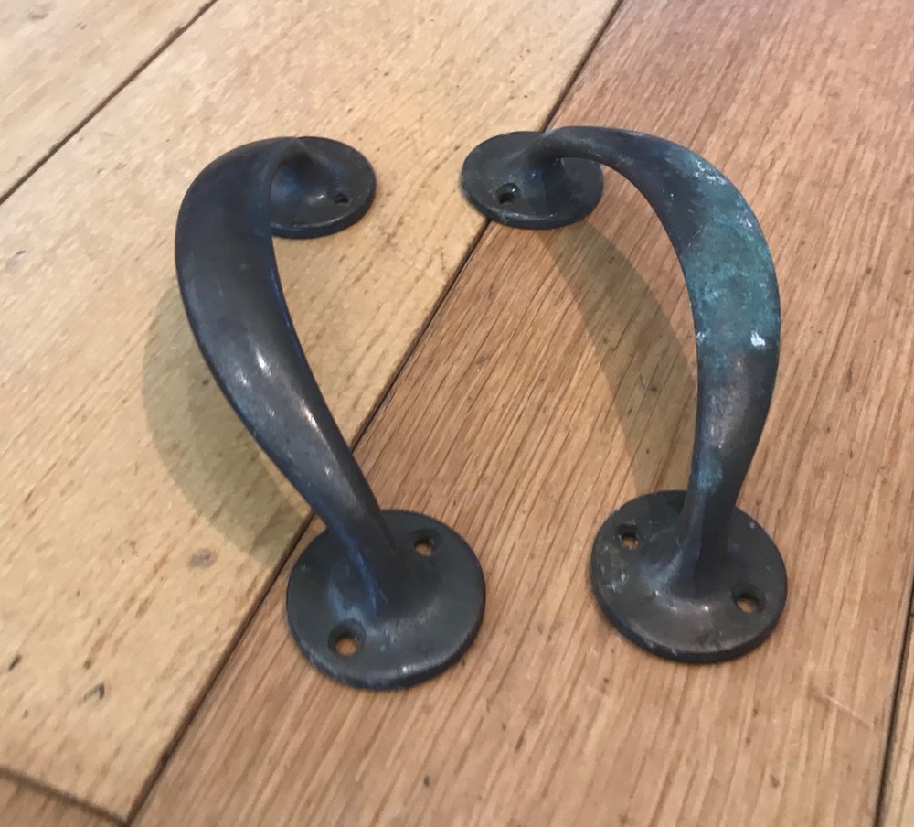 2x Vintage solid brass pull handle 150mm long 6” approx - ( CD2)