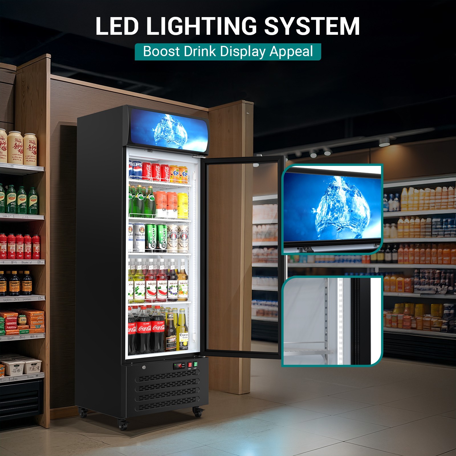 Commercial Merchandiser Refrigerator 14.8 CU.FT Glass Door Upright Beverage Frid