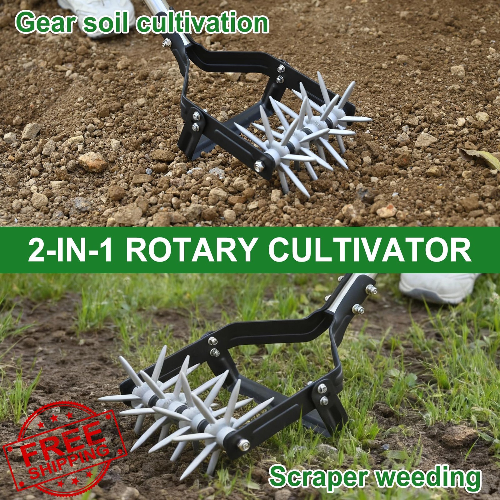 YEELOR Garden Rotary Cultivator 67-Inch Adjustable Handle Weeding Tilling Tool