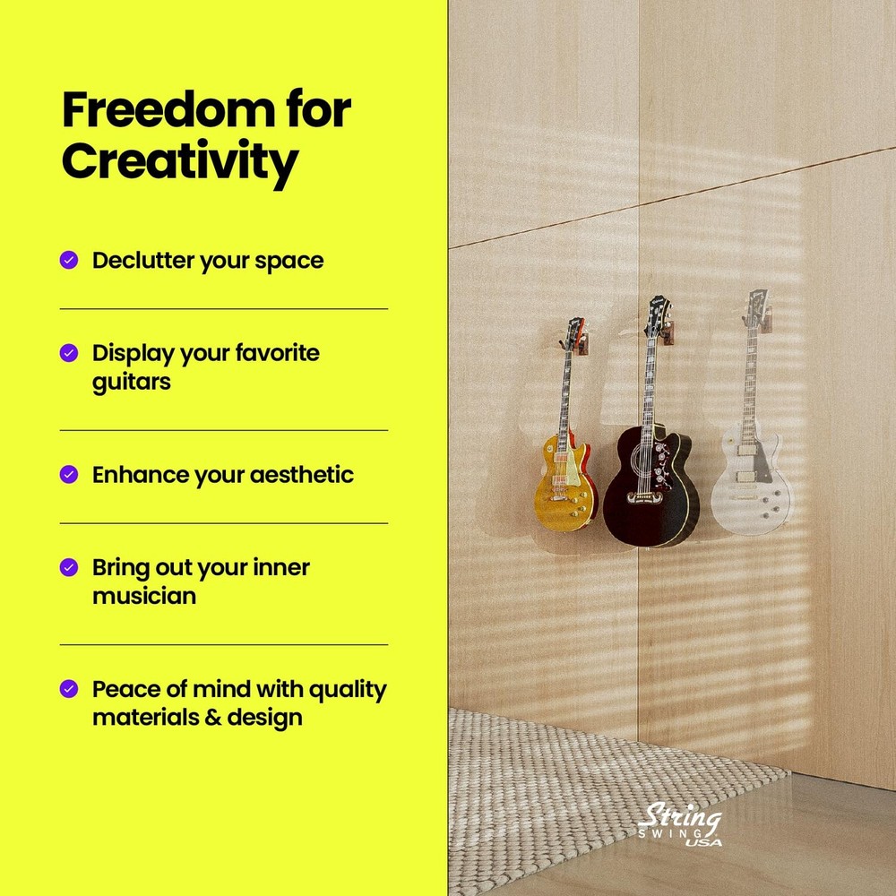 String Swing Guitar Wall Mount 2 Pack, Guitar Hangers, Wall Guitar Mount, Gui...