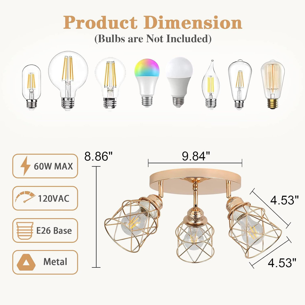 Kitchen Light Fixtures Ceiling Mount, 3-Lights Multi-Directional Ceiling Lamp
