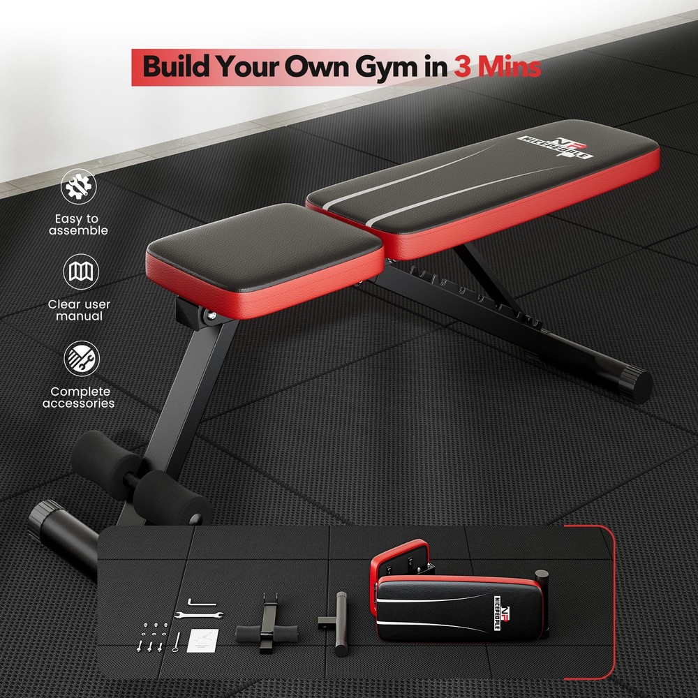 Basic Home Gym Weight Bench 8-Position Backrest 660LBS Capacity Foldable