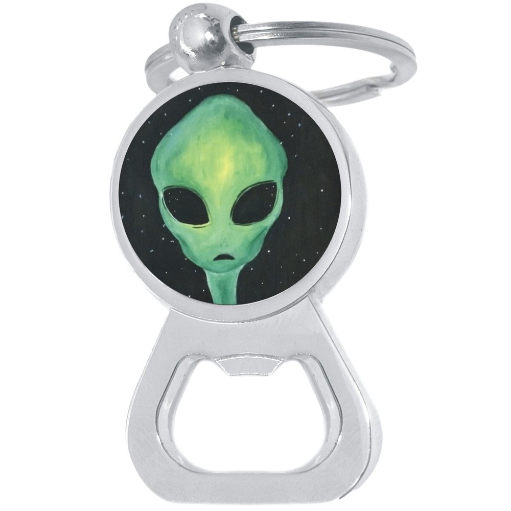 Alien Bottle Opener Keychain - Metal Beer Bar Tool Key Ring