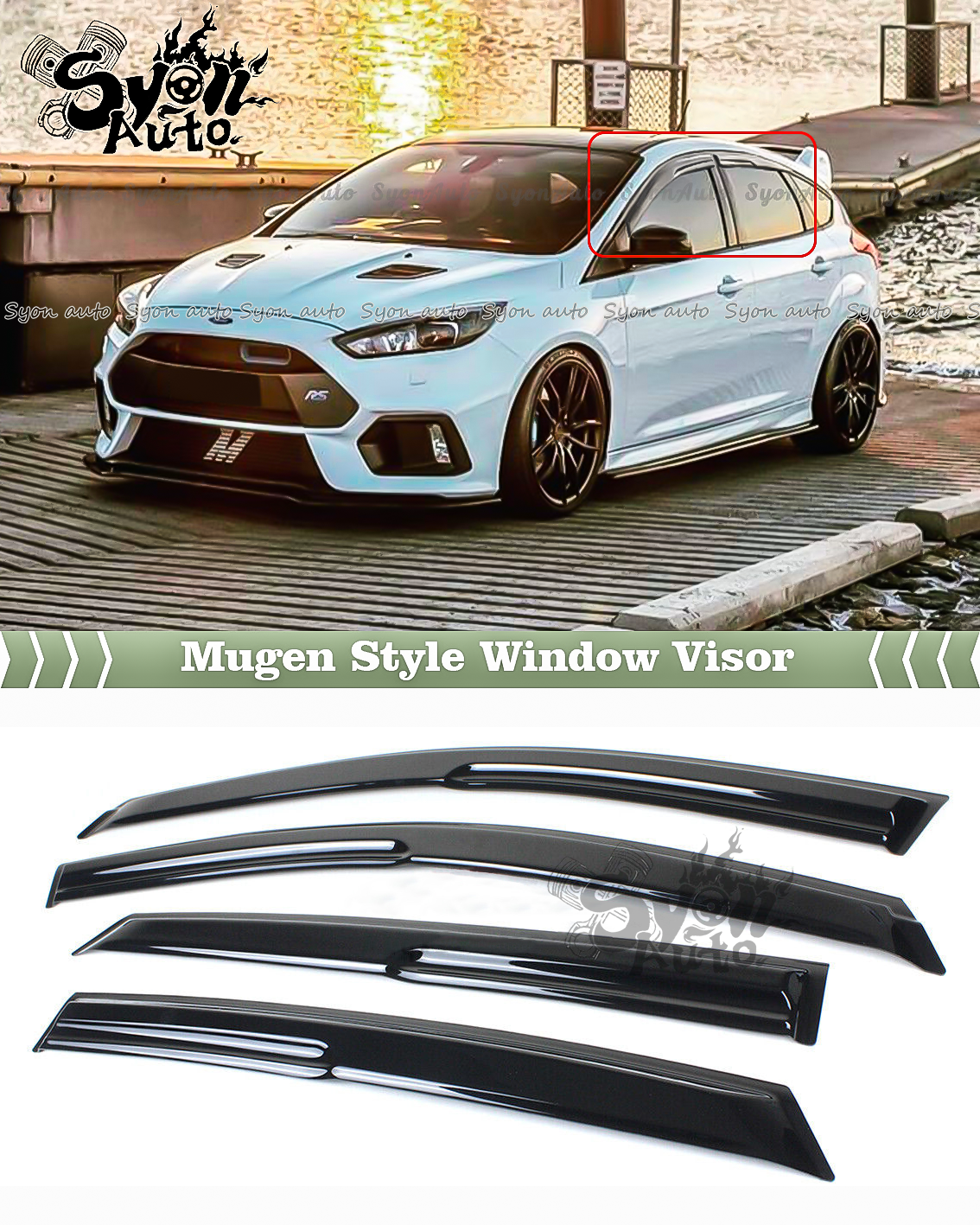 FITS 12-18 FORD FOCUS SEDAN & HATCH 3D WAVY MUGEN STYLE WINDOW VISOR RAIN GUARD