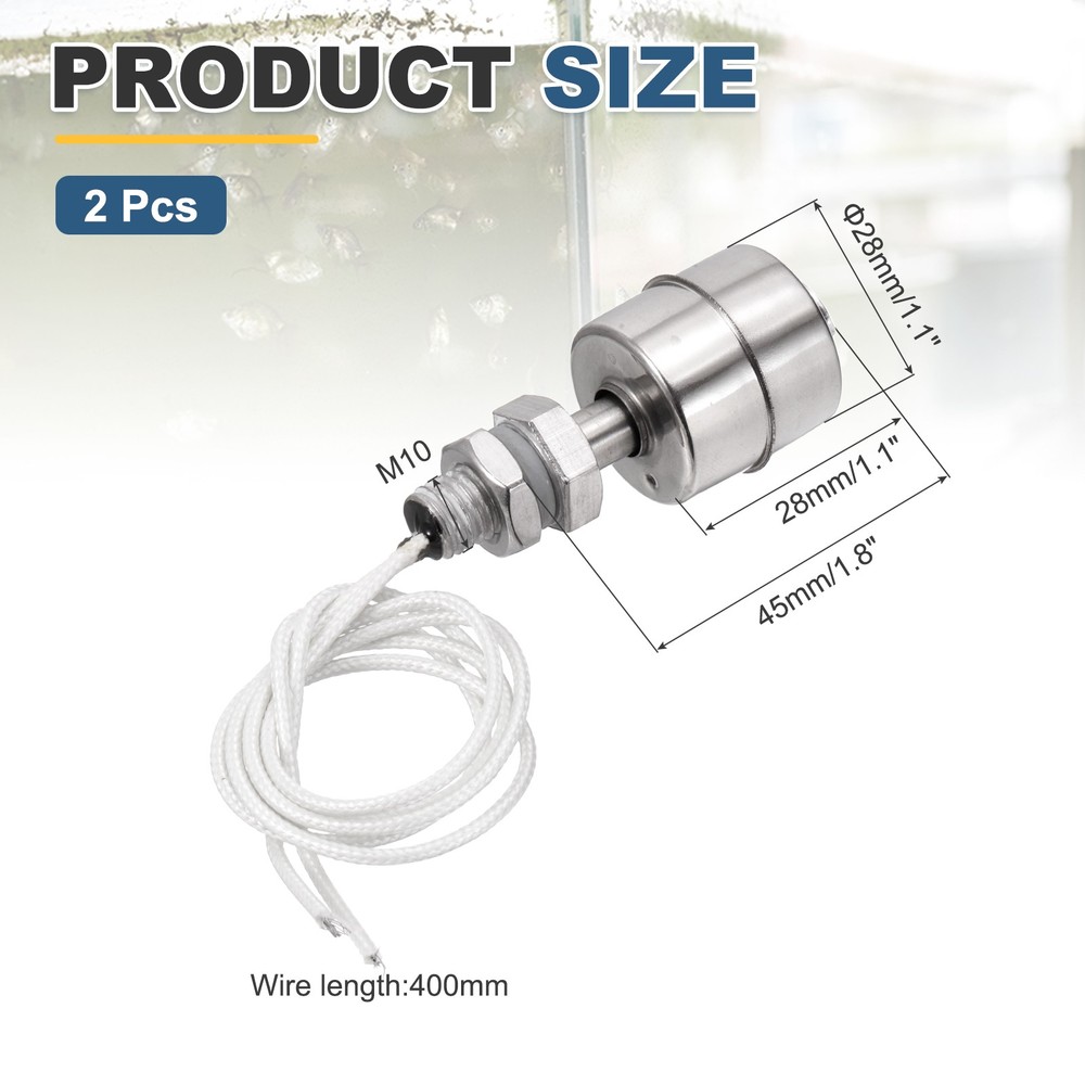 Float Switch 45mm Rod 0.5A Vertical Single Float for Pump/Alarm 2 Pcs