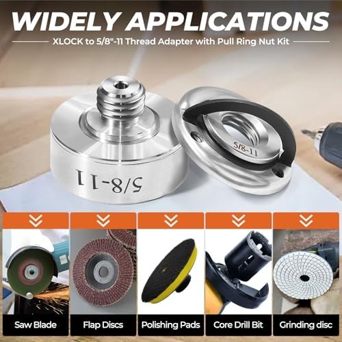 5/8"-11 Thread Adapter Kit for Quick Change Nut, Fits XLOCK Angle Grinders, Conv
