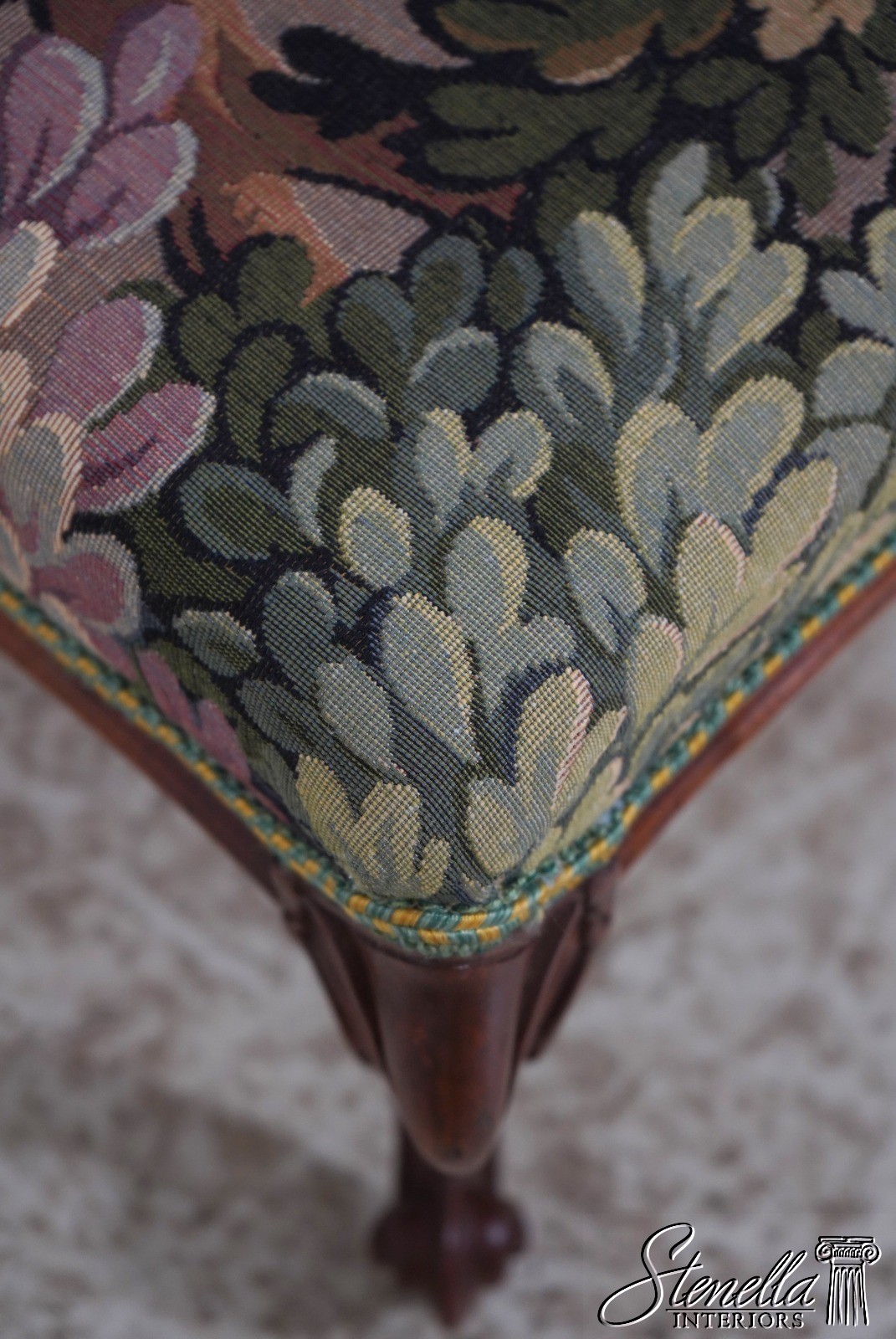 70447: Vintage Country French Mahogany Upholstered Footstool