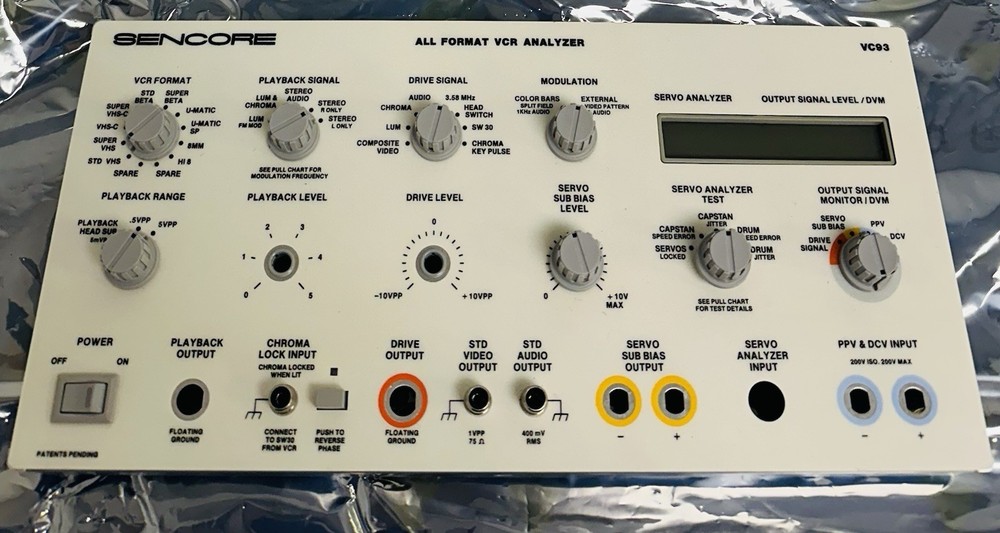 Sencore VC93 All Format VCR Analyzer Front Display
