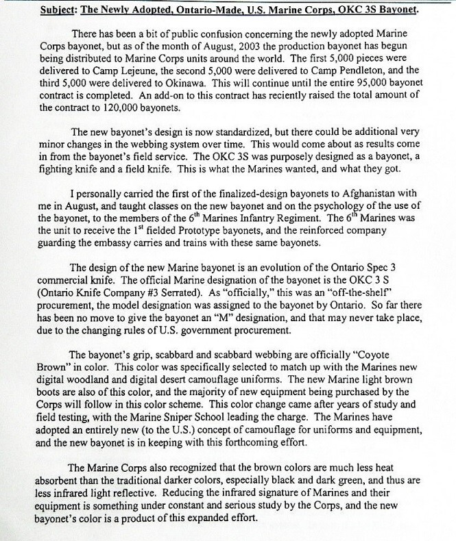 Vintage OKC3S Knife USMC Marine Corps Bayonet Ontario Knife Co & MOLLE Sheath