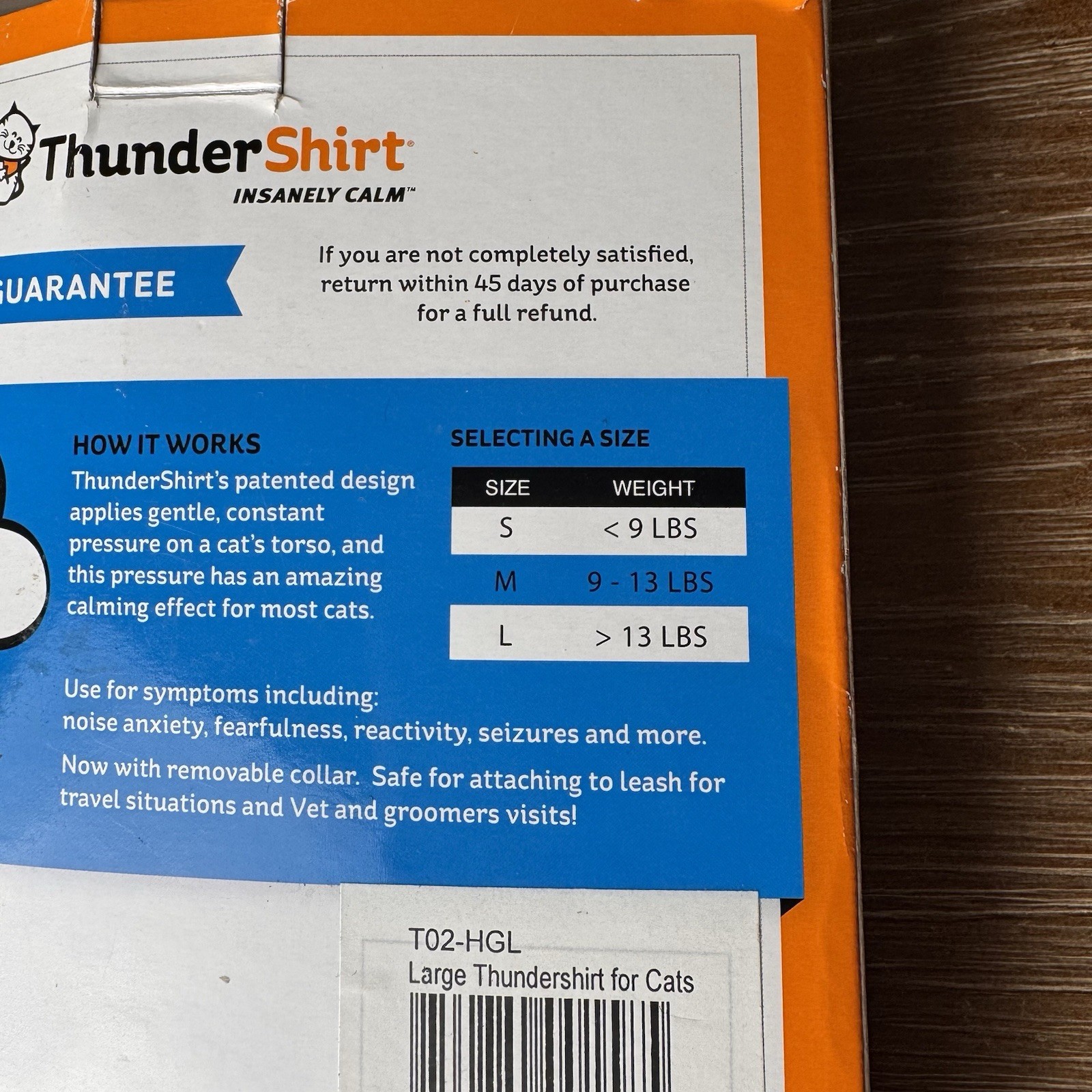 Thunder Shirt Cat Anxiety Jacket, Solid Gray Large (13 lbs+) OPEN BOX