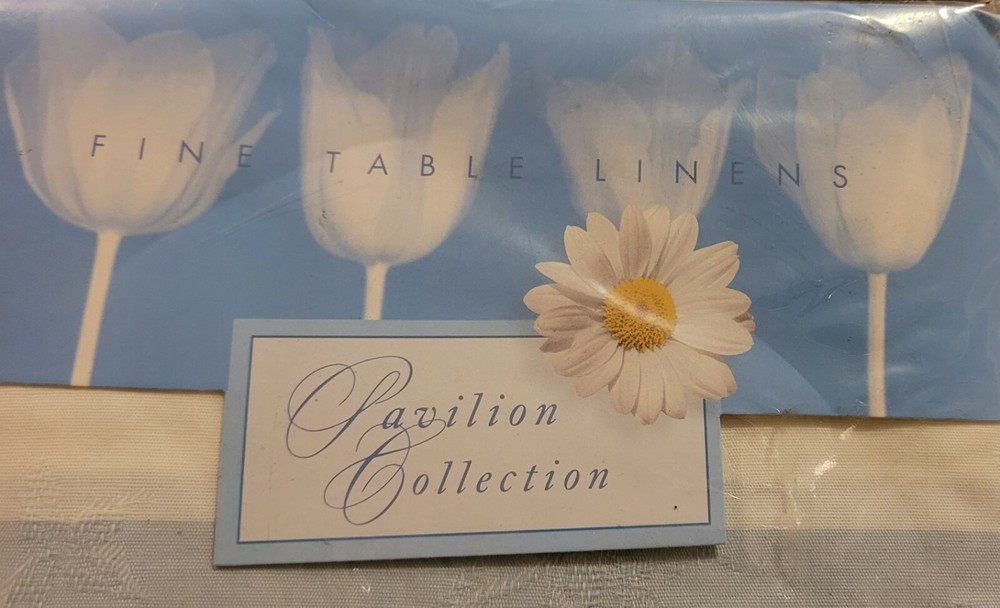 Pavilion Collection Fine Tablecloth Linen Blue White Patchwork Checkered NEW