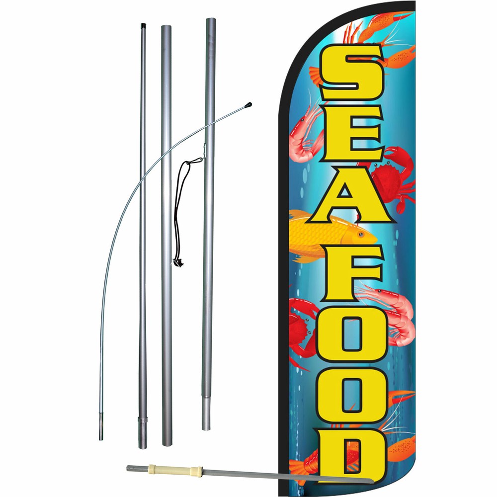 Seafood Flag Flutter Feather Banner Swooper Extra Wide Windless Bundle COMPLETE