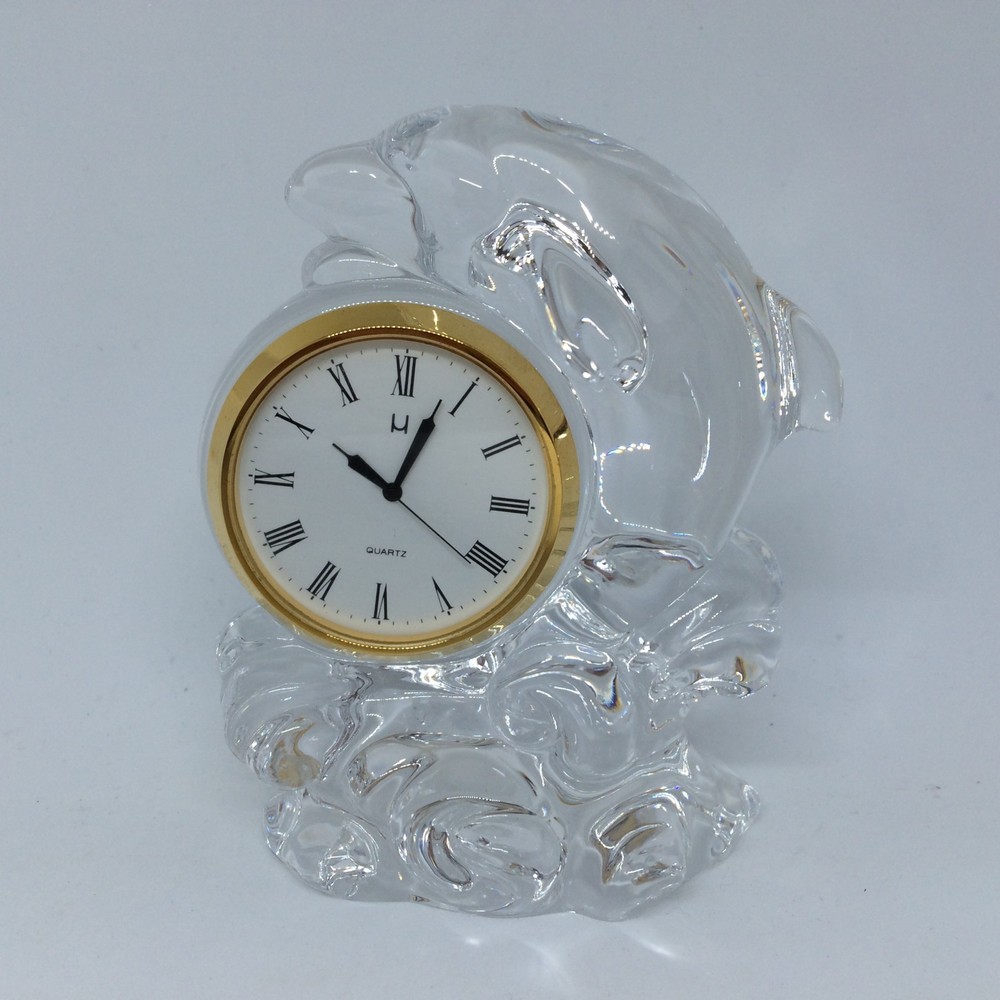 W877 HOYA Crystal Dolphin Clock, Retro Table Clock