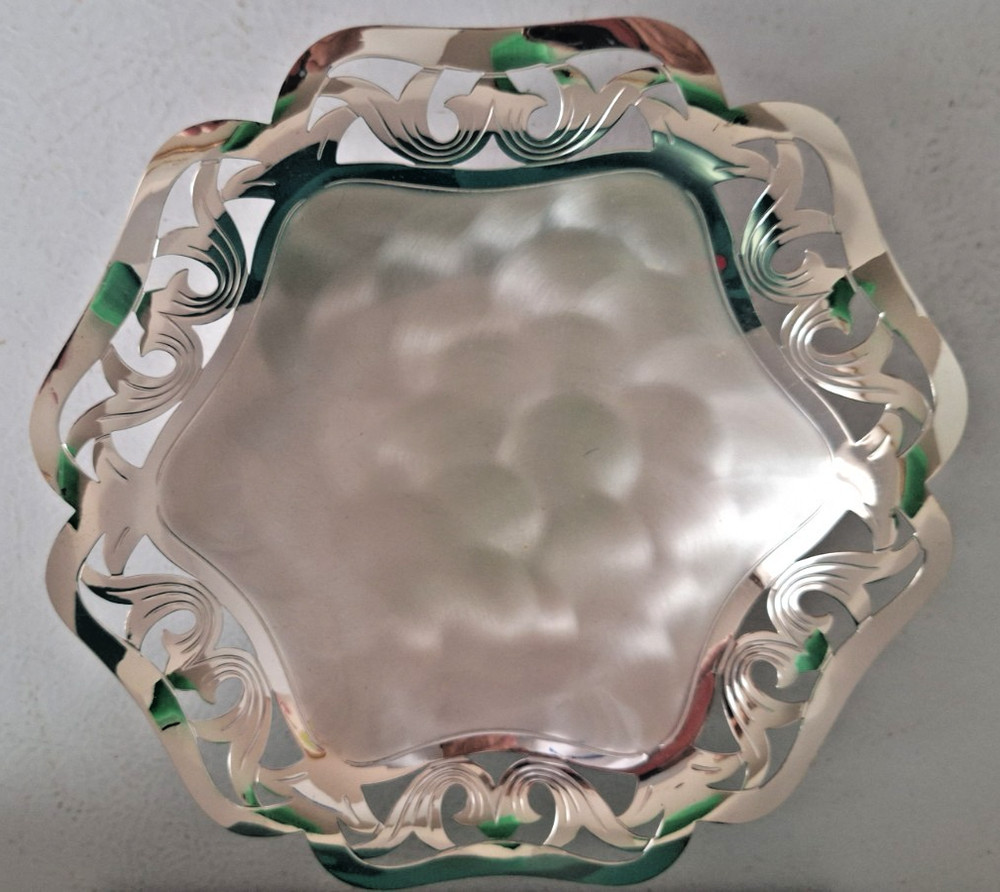 Vintage WMF Ikora Silver Bowl Plate Footed Swirl Brushed 8" New in Box  Germany