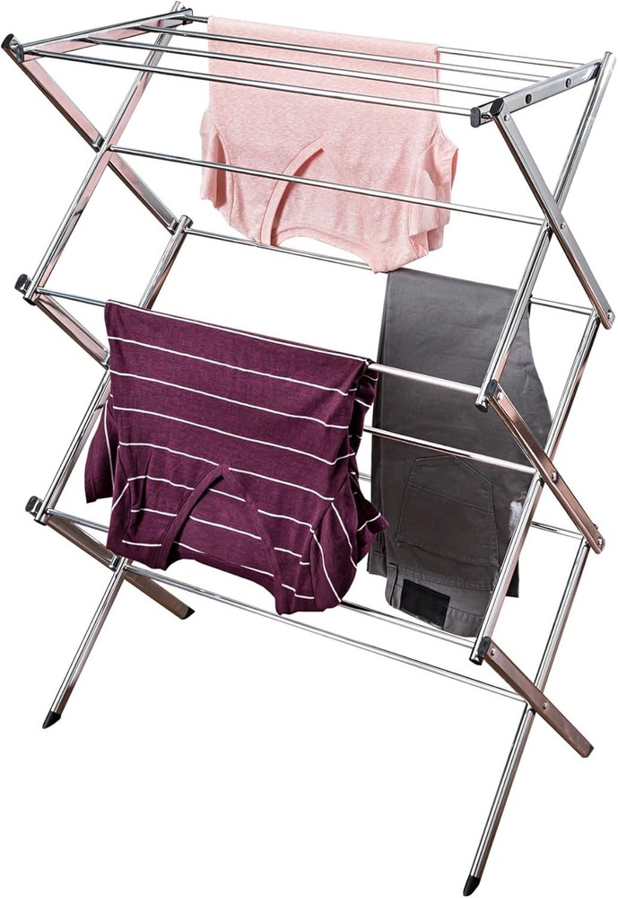 Folding Chrome Drying Rack - 24FT Space, Stylish Design for Efficient Air Drying