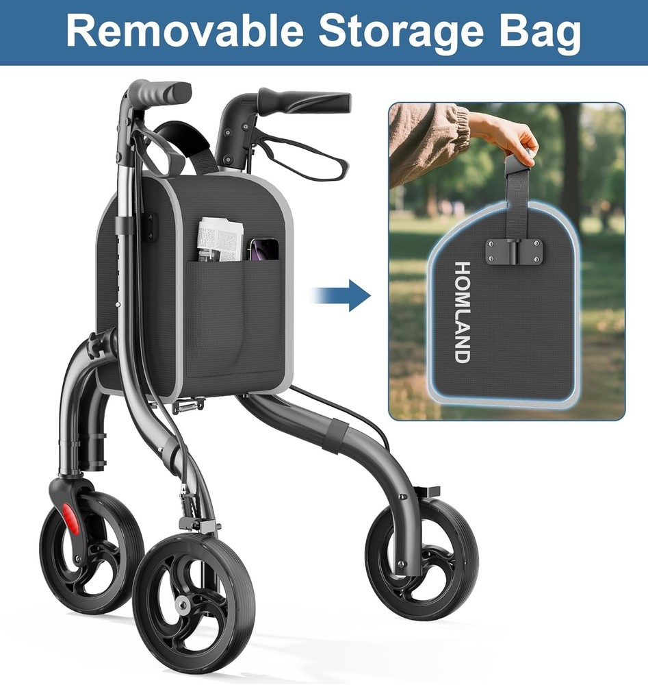 Three Wheel Walker Foldable Aluminum Adjustable Compact Mobility Aid