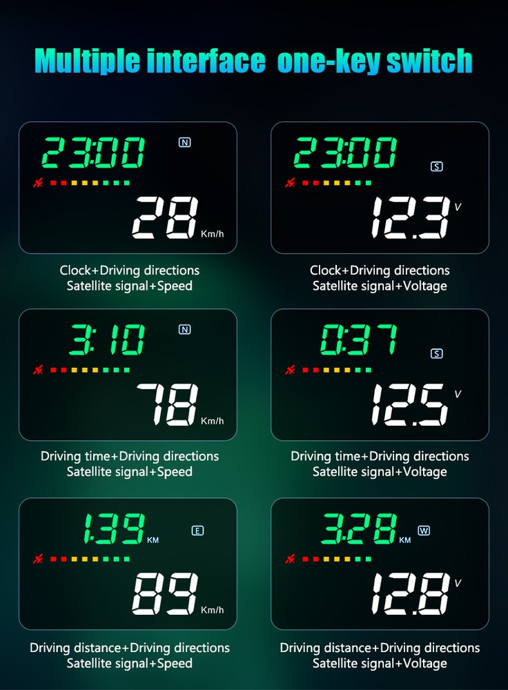 A3 GPS HUD Head Up Display Speedwarning Projector Speedometer One-key Switch US