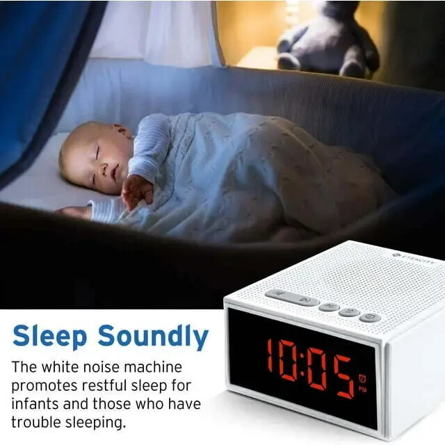 Portable Rechargeable White Noise Machine Bluetooth Speaker LCD Digital Clock