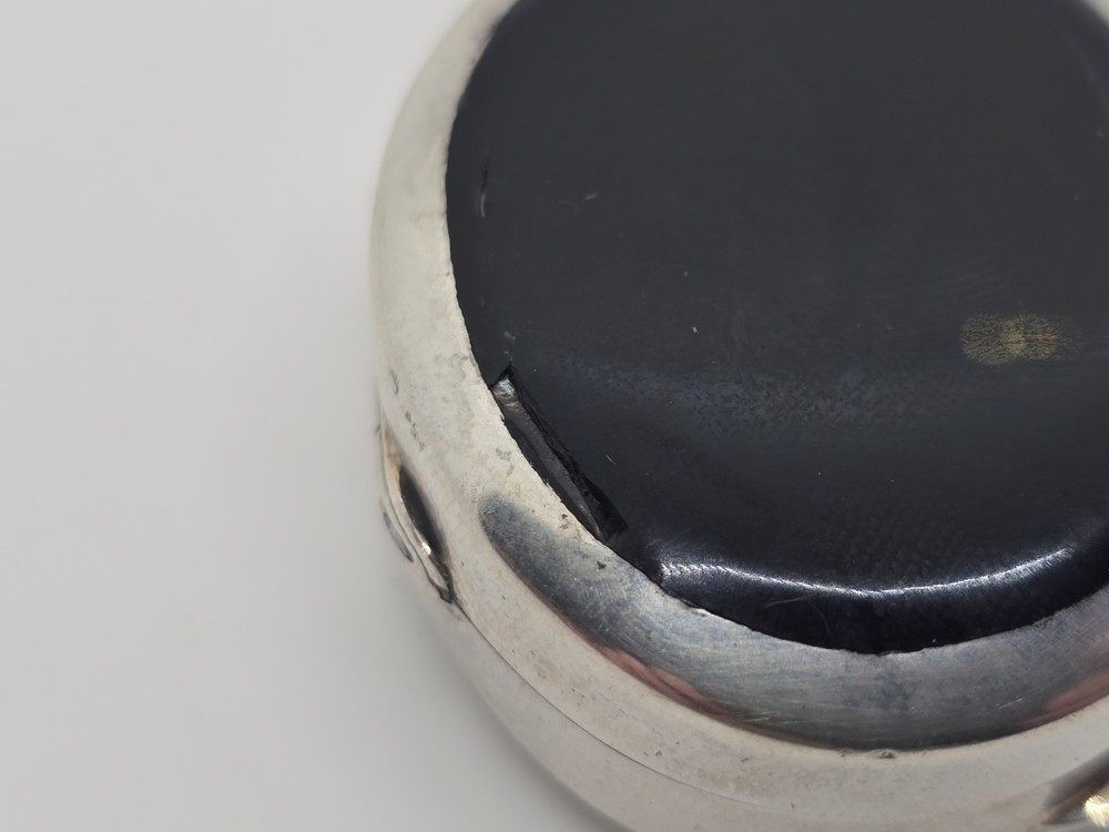 Vintage Italian 800 Solid Silver Black Enamel Small Snuff or Pill Box