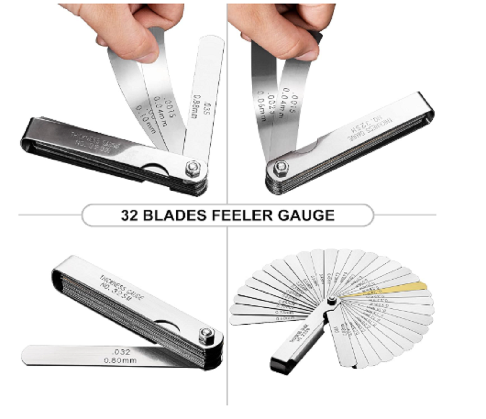 Feeler Gauge Set Stainless Steel Valve Lash Adjustment Tool Imperial/Metric 4