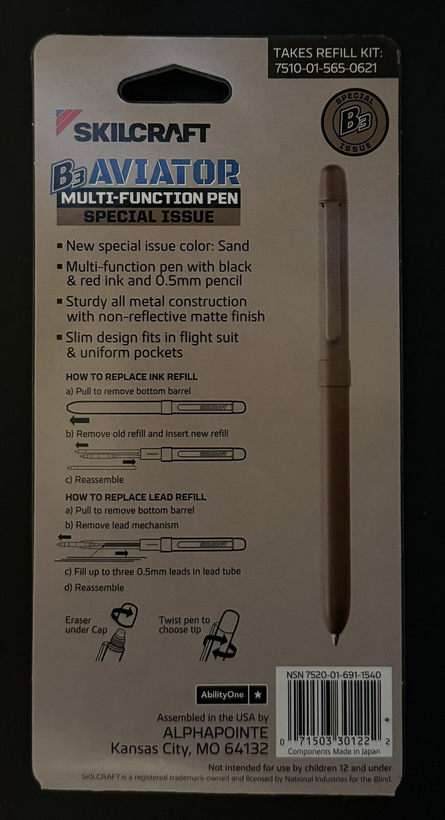 B3 Aviator Black/Red Pen and Pencil - Sand Barrel