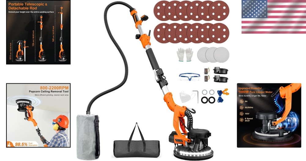Efficient Dustless Drywall Sander with 360 LED Light
