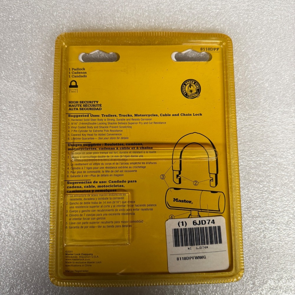 NEW Old Stock MASTER LOCK MINI U-LOCK Contractor Grade 8118DPF