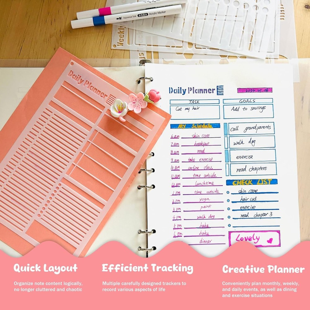 14 PCS A5 Plastic Reusable Multi-functional Tracker & Planner Stencils for...