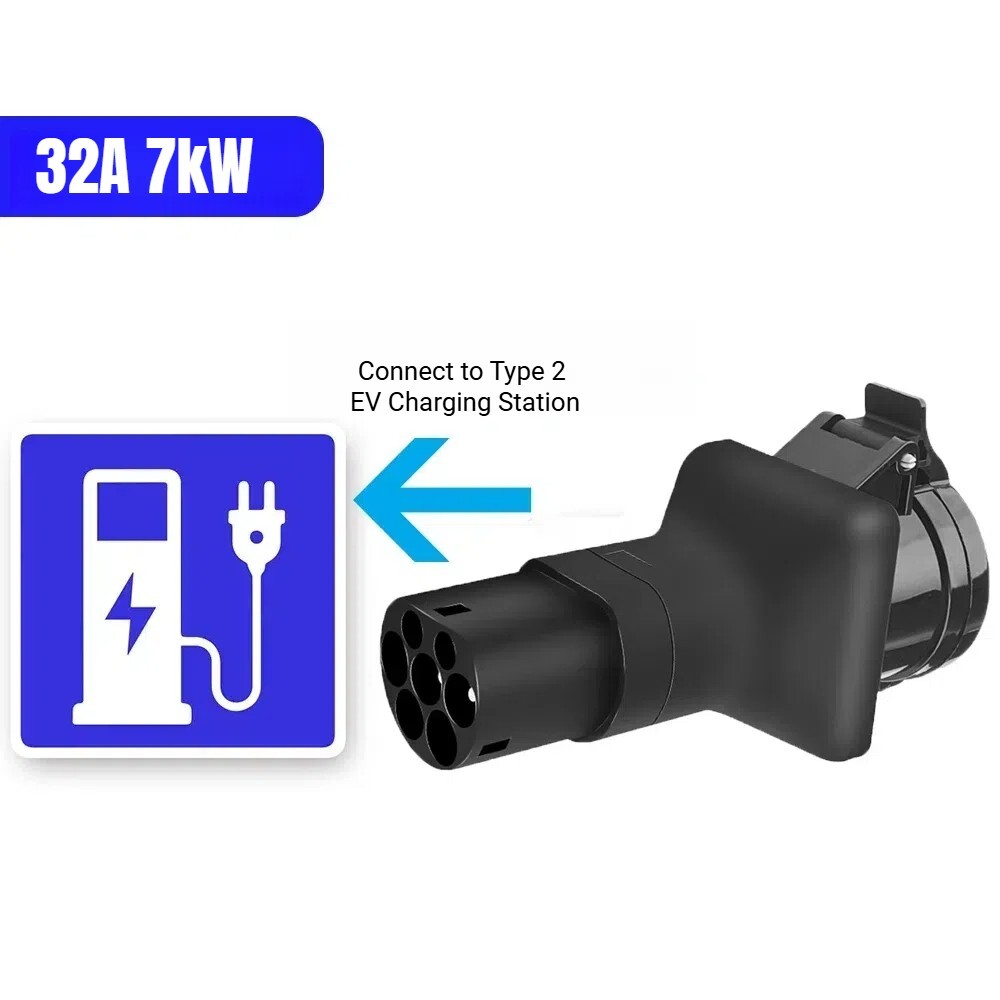 EV Charger connector Type 2 (charging station side) to 32A blue commando socket