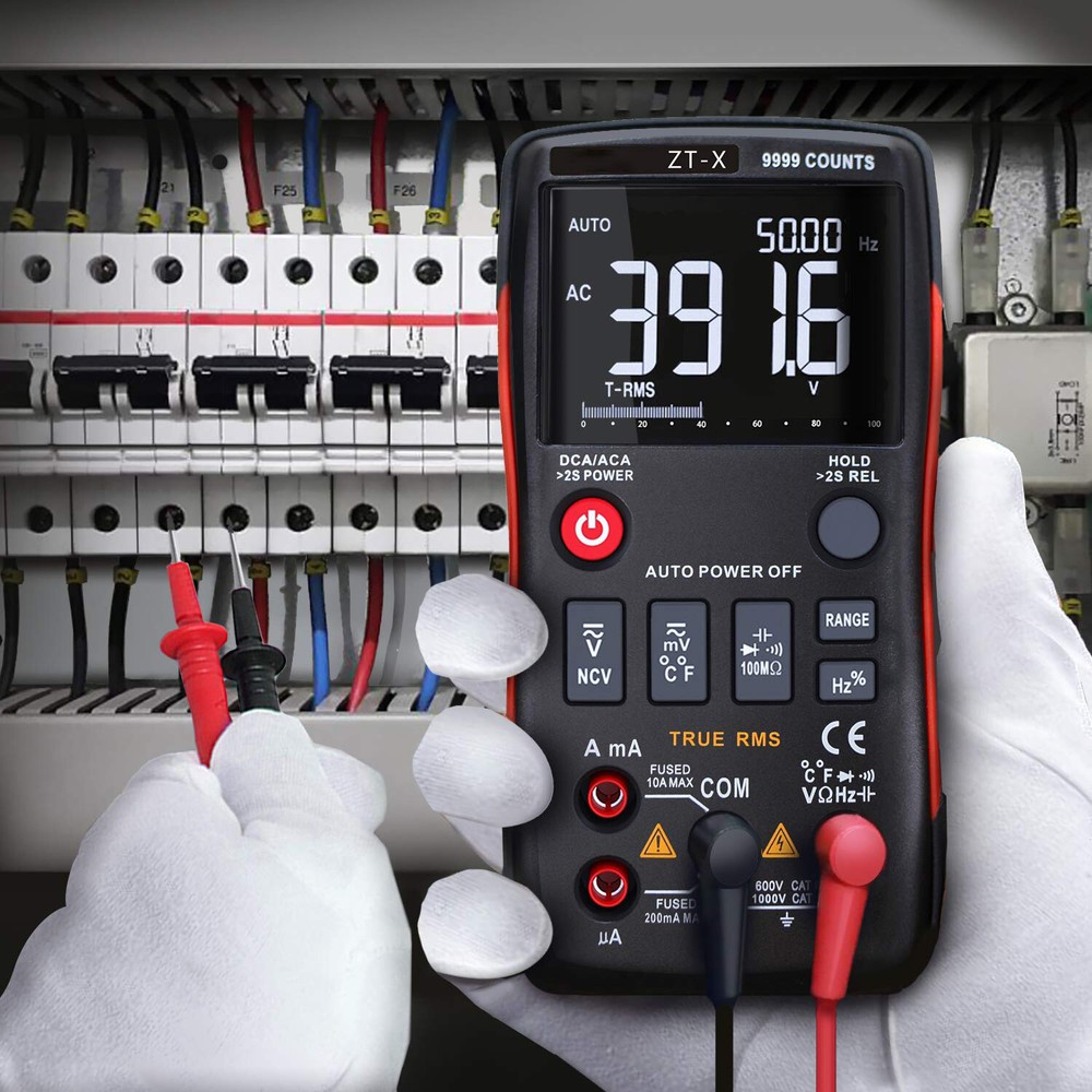 True RMS Digital Multimeter 3-Line Display 9999 AC DC Voltmeter Automatic Tester