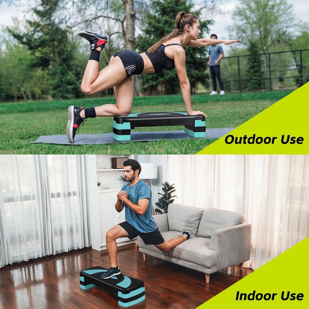 31" Aerobic Step Platform Adjustable Exercise Workout Stepper with Risers Green