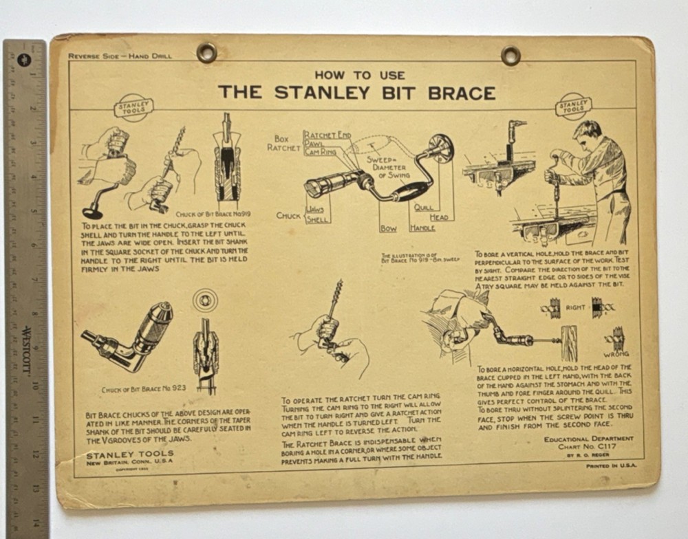 Stanley Tools Chart - How to Use Hand Drill & Bit Brace Guide Instruction