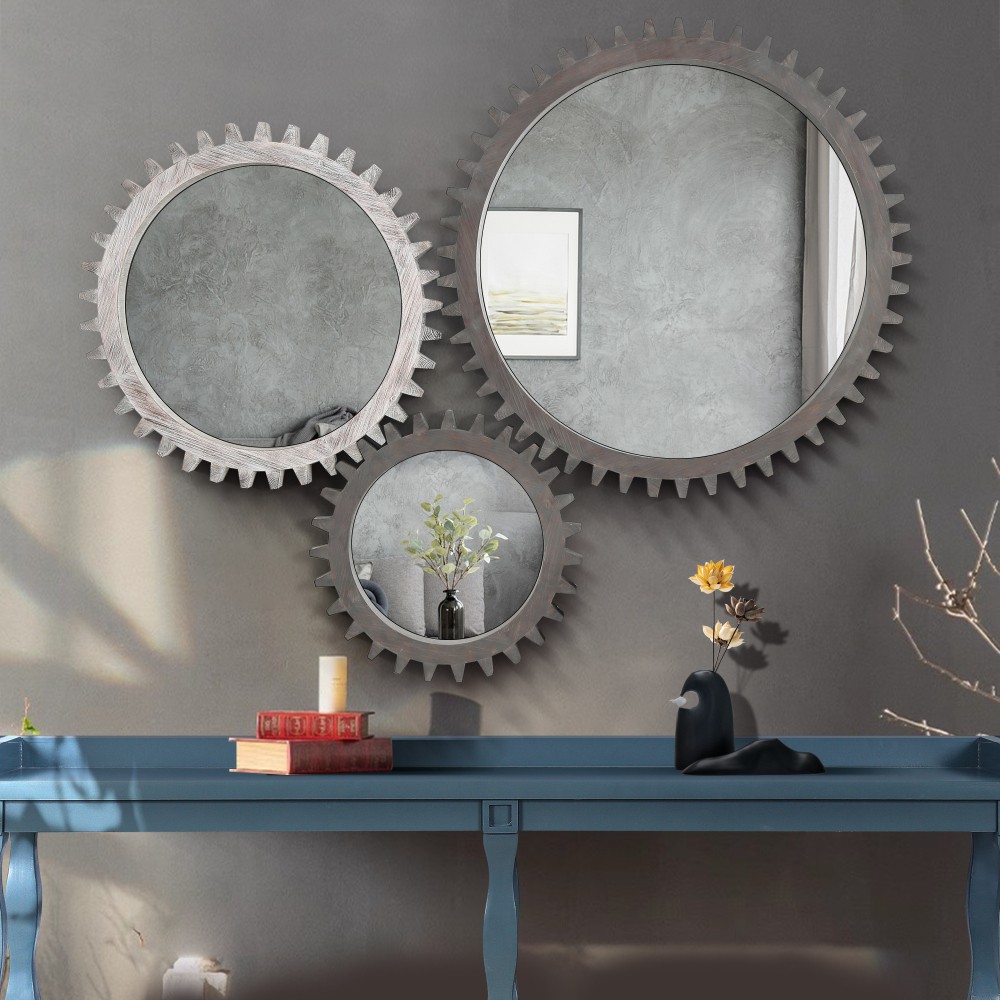 Round Hanging Gear Shape Decorative Mirror Patchwork Effect Sold Individually