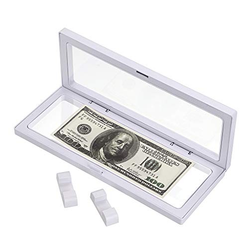 Skelang 3D Floating Display Case, White Rectangular Coin Holder Display Stand,