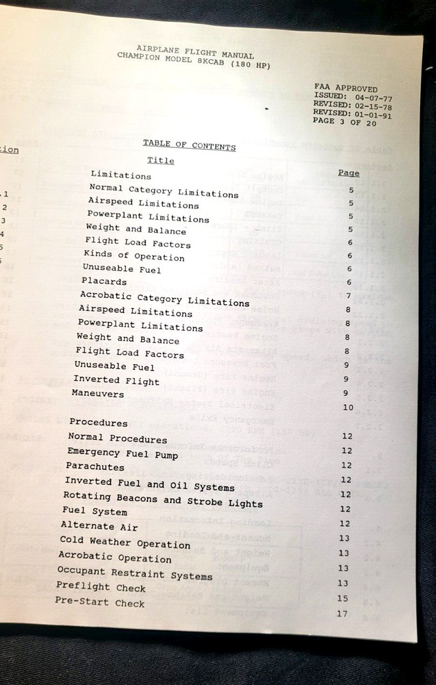 FAA APPROVED - Bellance - Model 8KCAB Flight Operator's Manual...