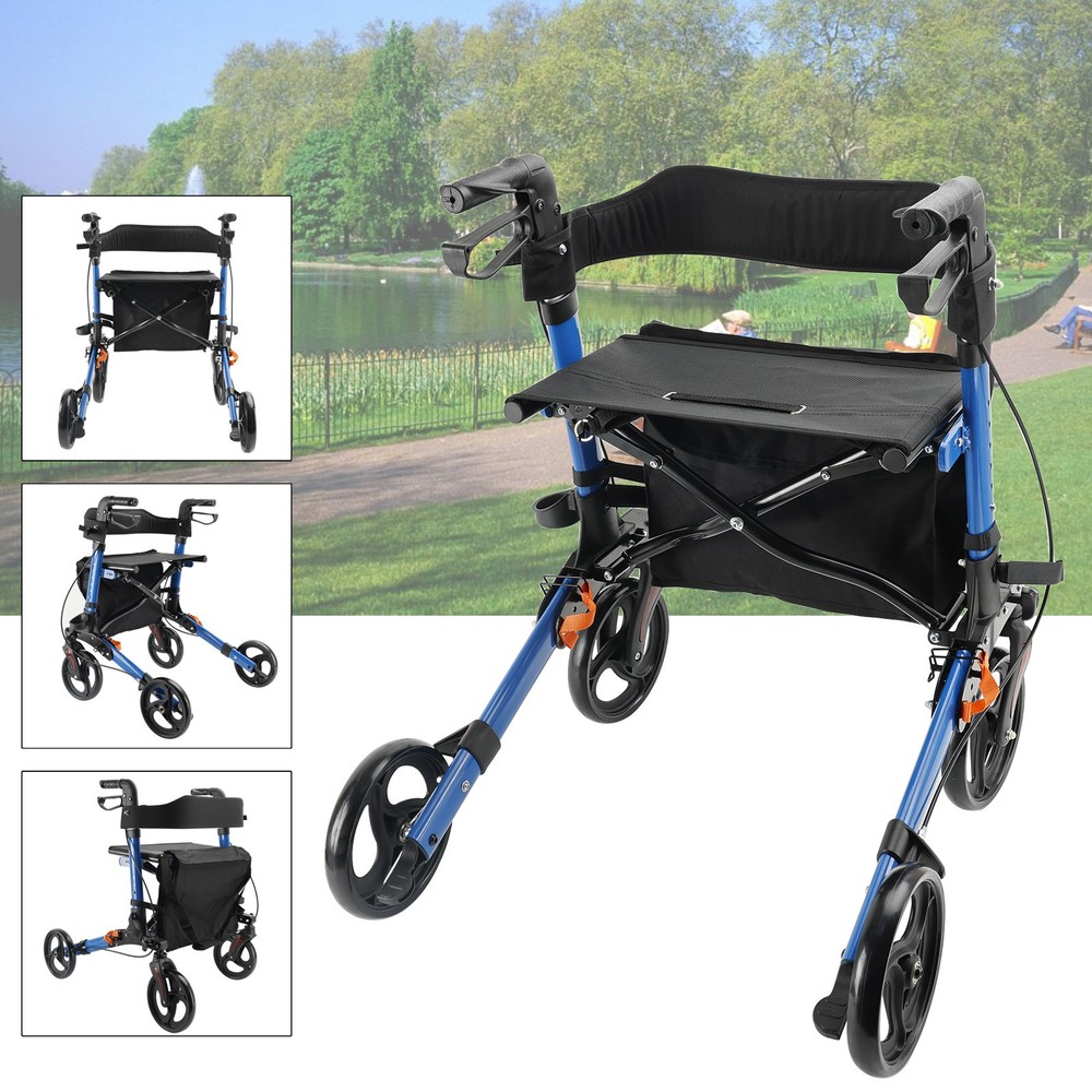 6-Level Adjustable Seat 8-Wheel Foldable Rollator Walker Mobility Aid
