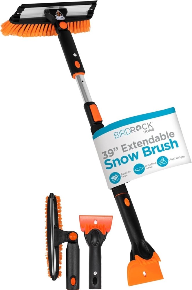 Versatile 39" Extendable Snow Brush with Wide Squeegee & Detachable Scraper