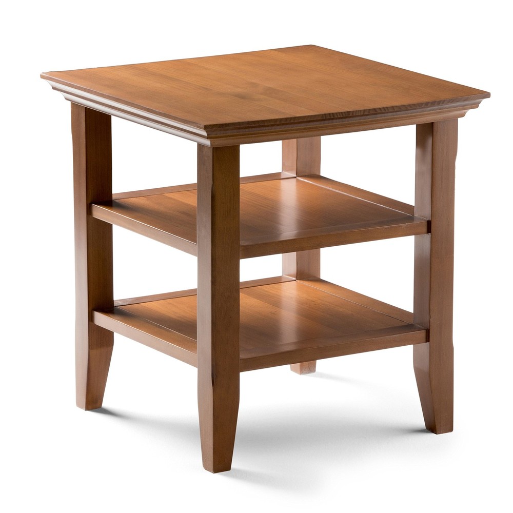 Acadian End Table - 19 inch Wide Solid Wood Square Side Table with 2 Open She...