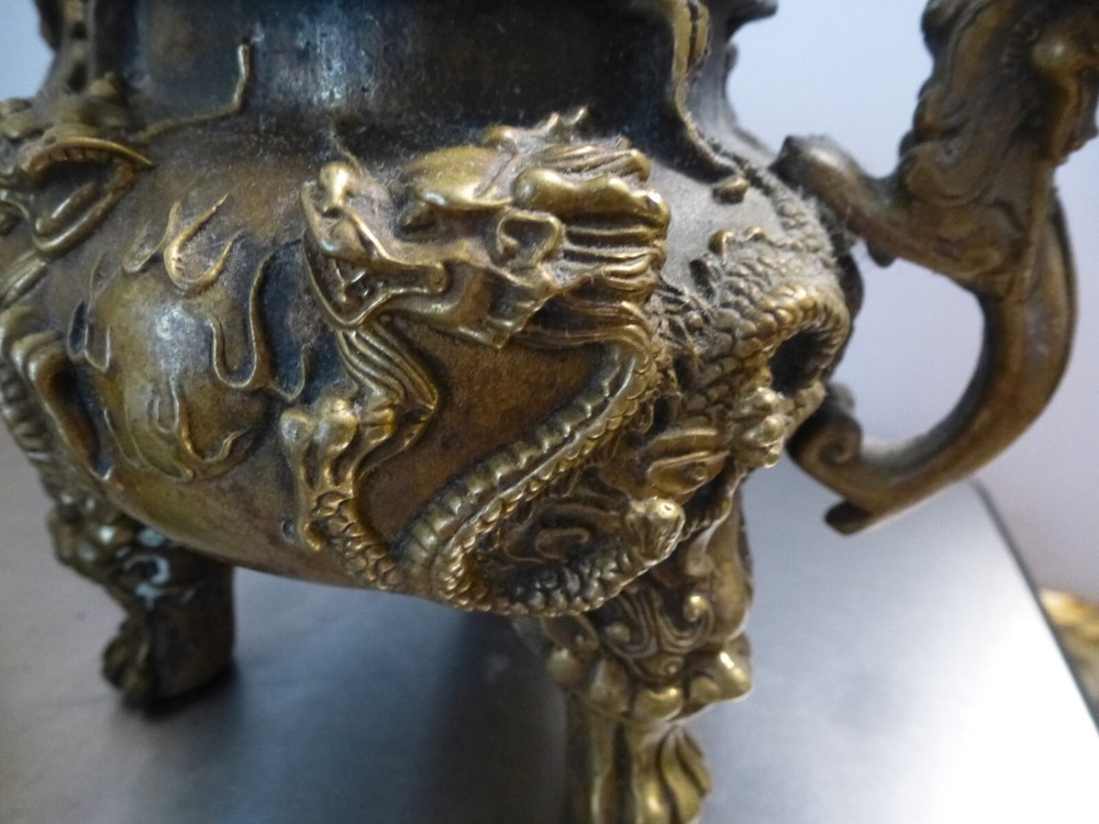 Vintage Bronze Foo Dog Dragon Burner