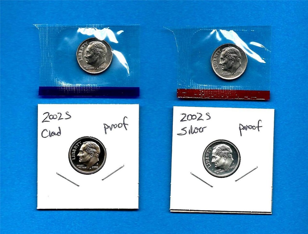 2002 PDSS BU Plus Silver and  Clad Proof Dime Set -PD in Mint Set Cellos