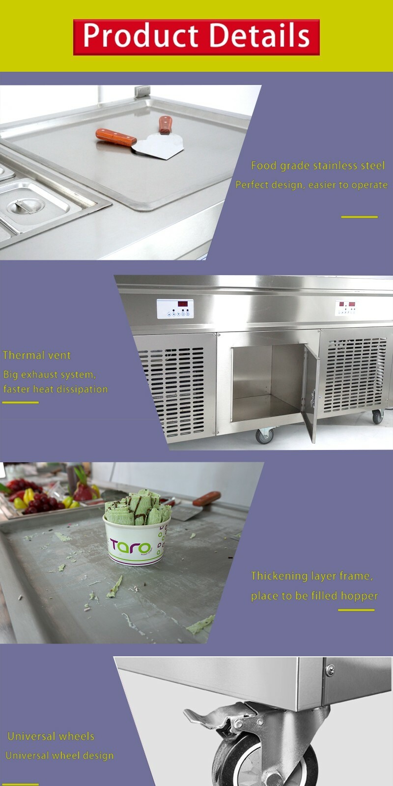 Kolice double square pans roll ice cream machine with 10pcs refrigerated tank