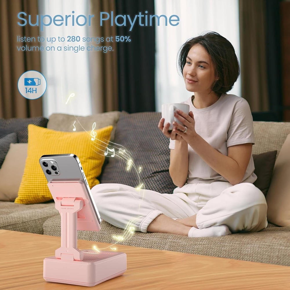 TechGlow Gift for Women Foldable Cellphone Stand with Bluetooth Speaker Wireless