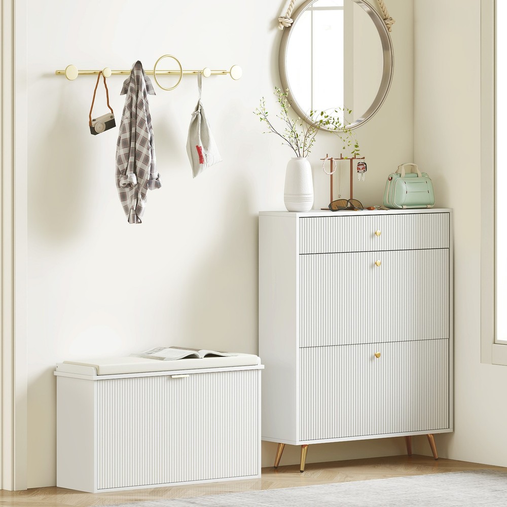 Cushioned Shoe Cabinet Bench with Storage Drawer for Home