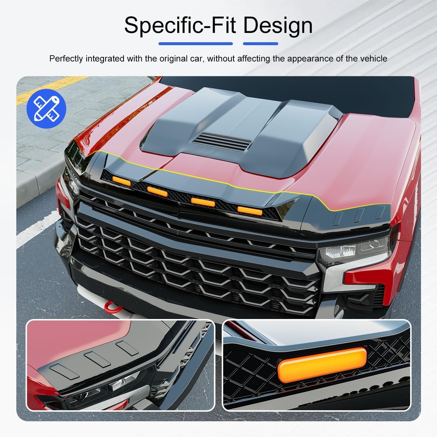 For 2019-2026 Chevy Silverado 1500 Hood Protector with LED Light Hood Deflector