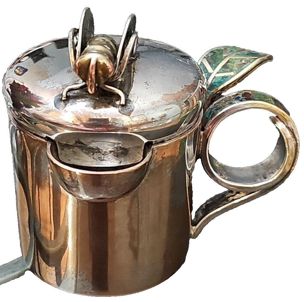 Los Castillo Taxco Silver Plate Honey Cup w/Lapis Lazuli/Malachite *AS IS