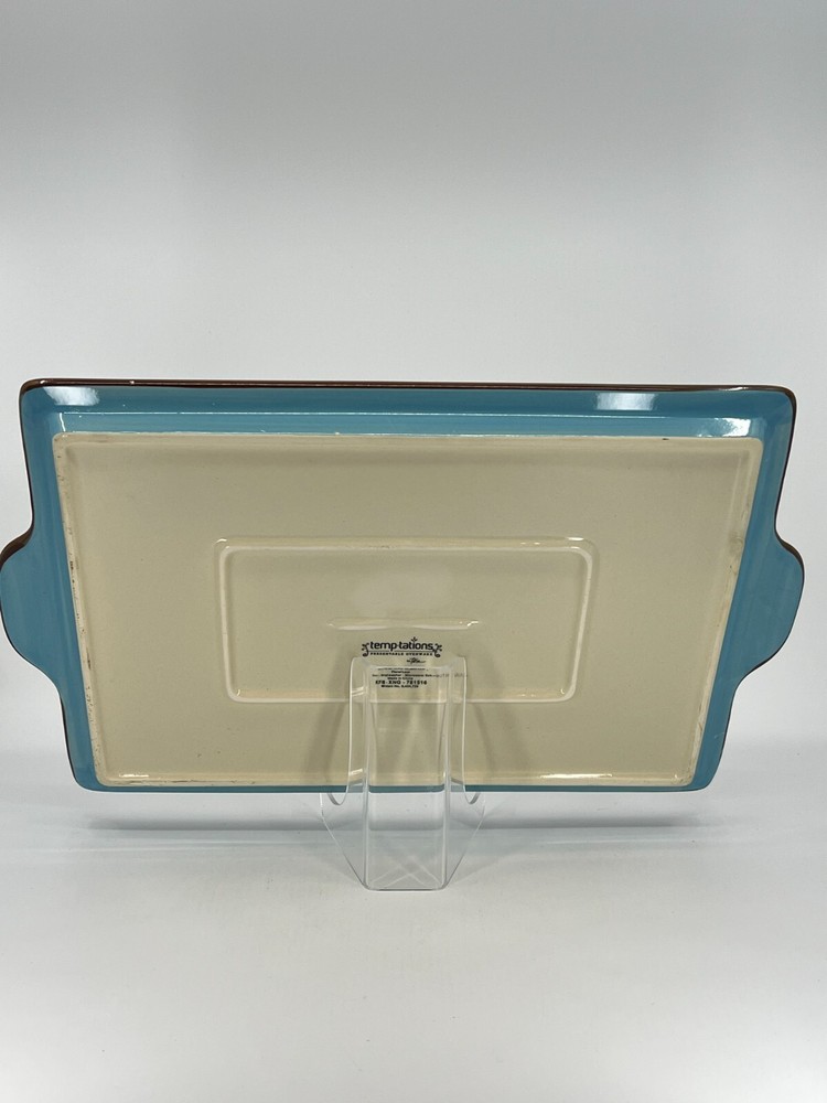 Temptations by Tara Blue Floral Lace Rectangular Serving Tray Platter 15.5"L