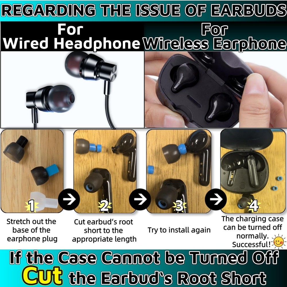 54Pcs Earbud Replacement Tips，Ear Bud Rubber Tips Silicone Earbud Tips Ea
