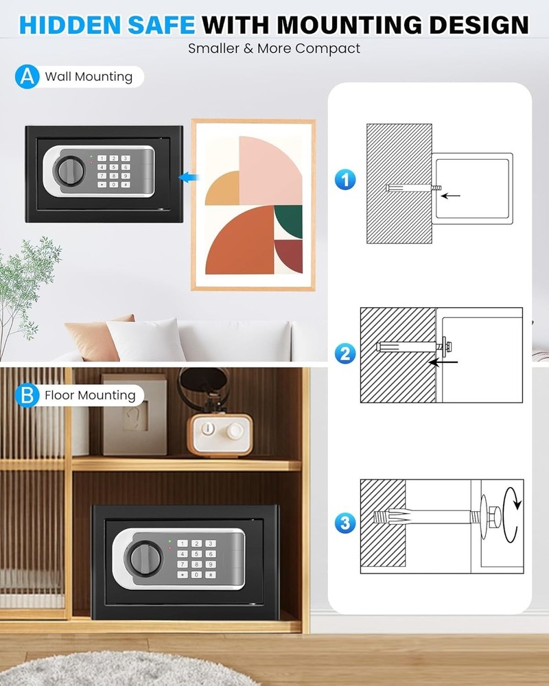 Compact 0.30 Cuft Small Safe Box with Fireproof Bag & Digital Keypad Access